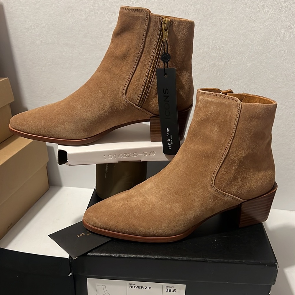 Rag & Bone Rover Zip Bootie Camel Suede casual classic western stylish chic